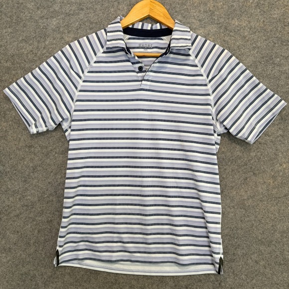 Rhone Striped Polo Shirt Mens Small Pique Blue Golf Performance Button Top - Picture 1 of 12